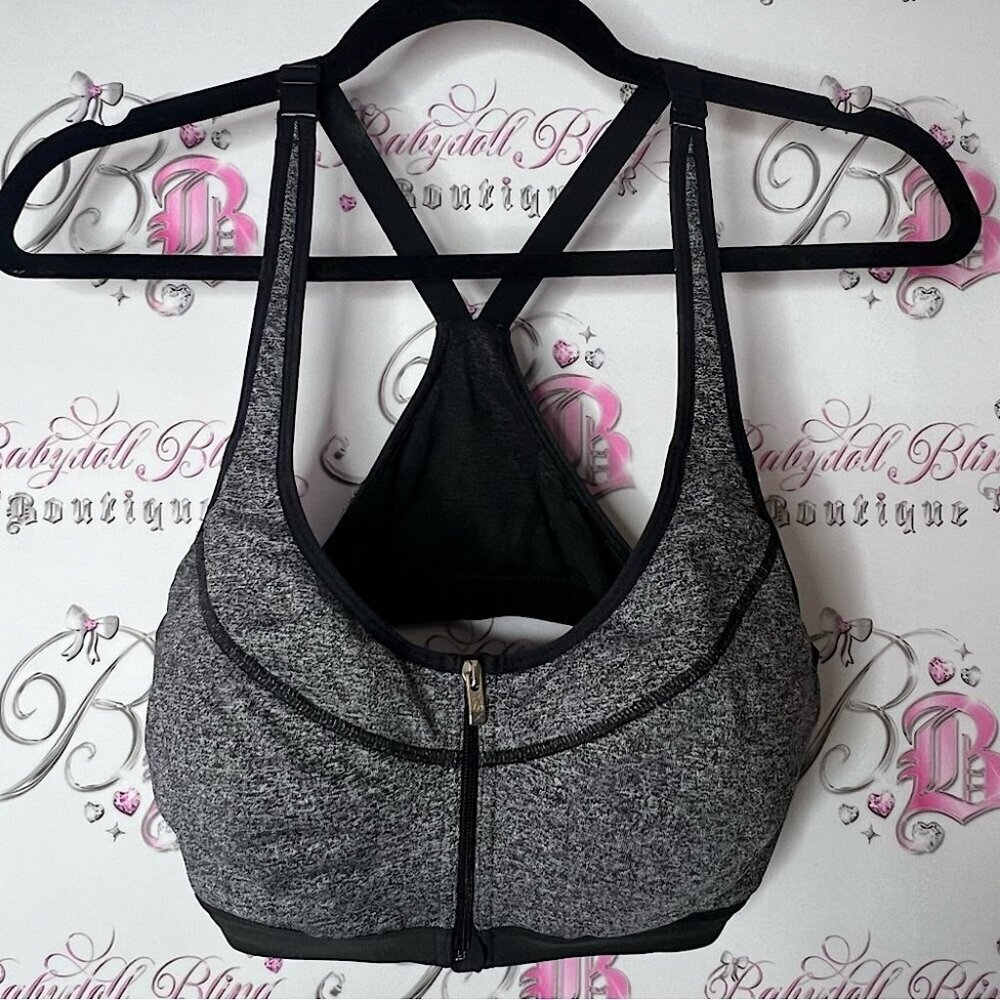 Victoria's Secret Black and Gray Sports Bra Racerback Design VSX zip up zipper